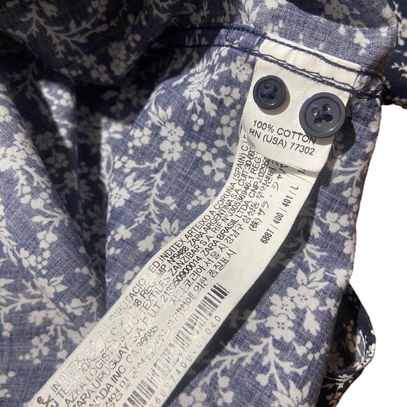 ZARA MEN Tailored Fit Long Sleeve Button Shirt Size L Navy Blue White Floral - Picture 11 of 12